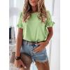 imagePRETTYGARDEN Womens Short Sleeve Casual T Shirts Summer Ruffle Plain Round Neck Loose Fit Tee Blouse TopsLight Green