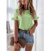 imagePRETTYGARDEN Womens Short Sleeve Casual T Shirts Summer Ruffle Plain Round Neck Loose Fit Tee Blouse TopsLight Green