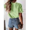 imagePRETTYGARDEN Womens Short Sleeve Casual T Shirts Summer Ruffle Plain Round Neck Loose Fit Tee Blouse TopsLight Green