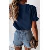 imagePRETTYGARDEN Womens Short Sleeve Casual T Shirts Summer Ruffle Plain Round Neck Loose Fit Tee Blouse TopsNavy