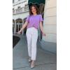 imagePRETTYGARDEN Womens Short Sleeve Casual T Shirts Summer Ruffle Plain Round Neck Loose Fit Tee Blouse TopsPurple