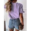 imagePRETTYGARDEN Womens Short Sleeve Casual T Shirts Summer Ruffle Plain Round Neck Loose Fit Tee Blouse TopsPurple