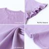 imagePRETTYGARDEN Womens Short Sleeve Casual T Shirts Summer Ruffle Plain Round Neck Loose Fit Tee Blouse TopsPurple