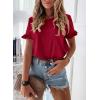 imagePRETTYGARDEN Womens Short Sleeve Casual T Shirts Summer Ruffle Plain Round Neck Loose Fit Tee Blouse TopsWine Red