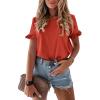 imagePRETTYGARDEN Womens Short Sleeve Casual T Shirts Summer Ruffle Plain Round Neck Loose Fit Tee Blouse TopsOrange Red