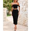 imagePRETTYGARDEN Women Sexy Two Piece Outfits Summer Off Shoulder Ruched Bodycon Mesh Cocktail Club Skirt Sets 2025Black