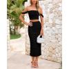 imagePRETTYGARDEN Women Sexy Two Piece Outfits Summer Off Shoulder Ruched Bodycon Mesh Cocktail Club Skirt Sets 2025Black