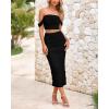 imagePRETTYGARDEN Women Sexy Two Piece Outfits Summer Off Shoulder Ruched Bodycon Mesh Cocktail Club Skirt Sets 2025Black