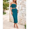 imagePRETTYGARDEN Women Sexy Two Piece Outfits Summer Off Shoulder Ruched Bodycon Mesh Cocktail Club Skirt Sets 2025Lake Blue