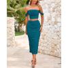 imagePRETTYGARDEN Women Sexy Two Piece Outfits Summer Off Shoulder Ruched Bodycon Mesh Cocktail Club Skirt Sets 2025Lake Blue