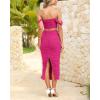 imagePRETTYGARDEN Women Sexy Two Piece Outfits Summer Off Shoulder Ruched Bodycon Mesh Cocktail Club Skirt Sets 2025Rose Red