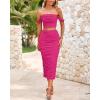 imagePRETTYGARDEN Women Sexy Two Piece Outfits Summer Off Shoulder Ruched Bodycon Mesh Cocktail Club Skirt Sets 2025Rose Red