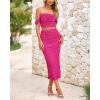 imagePRETTYGARDEN Women Sexy Two Piece Outfits Summer Off Shoulder Ruched Bodycon Mesh Cocktail Club Skirt Sets 2025Rose Red