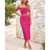 imagePRETTYGARDEN Women Sexy Two Piece Outfits Summer Off Shoulder Ruched Bodycon Mesh Cocktail Club Skirt Sets 2025Rose Red