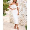 imagePRETTYGARDEN Women Sexy Two Piece Outfits Summer Off Shoulder Ruched Bodycon Mesh Cocktail Club Skirt Sets 2025White
