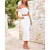 imagePRETTYGARDEN Women Sexy Two Piece Outfits Summer Off Shoulder Ruched Bodycon Mesh Cocktail Club Skirt Sets 2025White