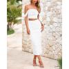 imagePRETTYGARDEN Women Sexy Two Piece Outfits Summer Off Shoulder Ruched Bodycon Mesh Cocktail Club Skirt Sets 2025White