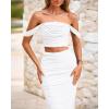 imagePRETTYGARDEN Women Sexy Two Piece Outfits Summer Off Shoulder Ruched Bodycon Mesh Cocktail Club Skirt Sets 2025White