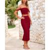 imagePRETTYGARDEN Women Sexy Two Piece Outfits Summer Off Shoulder Ruched Bodycon Mesh Cocktail Club Skirt Sets 2025Wine Red