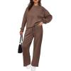 imagePRETTYGARDEN Womens 2 Piece Outfits 2025 Winter Long Sleeve Pullover Tops And Long Pants Lounge Sets TracksuitBrown