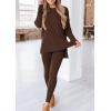 imagePRETTYGARDEN Womens 2 Piece Outfits Casual Long Sleeve Tunic Tops Legging Pants Matching Lounge Sets SweatsuitsCoffee