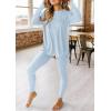 imagePRETTYGARDEN Womens 2 Piece Outfits Casual Long Sleeve Tunic Tops Legging Pants Matching Lounge Sets SweatsuitsLight Blue