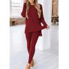 imagePRETTYGARDEN Womens 2 Piece Outfits Casual Long Sleeve Tunic Tops Legging Pants Matching Lounge Sets SweatsuitsWine Red