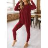 imagePRETTYGARDEN Womens 2 Piece Outfits Casual Long Sleeve Tunic Tops Legging Pants Matching Lounge Sets SweatsuitsWine Red