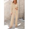 imagePRETTYGARDEN Womens 2 Piece Textured Sets Casual Button Down Shirt Wide Leg Pants Outfit Loungewear TracksuitApricot