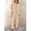 imagePRETTYGARDEN Womens 2 Piece Textured Sets Casual Button Down Shirt Wide Leg Pants Outfit Loungewear TracksuitApricot