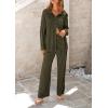 imagePRETTYGARDEN Womens 2 Piece Textured Sets Casual Button Down Shirt Wide Leg Pants Outfit Loungewear TracksuitArmy Green