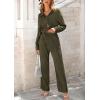 imagePRETTYGARDEN Womens 2 Piece Textured Sets Casual Button Down Shirt Wide Leg Pants Outfit Loungewear TracksuitArmy Green
