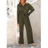 imagePRETTYGARDEN Womens 2 Piece Textured Sets Casual Button Down Shirt Wide Leg Pants Outfit Loungewear TracksuitArmy Green