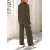 imagePRETTYGARDEN Womens 2 Piece Textured Sets Casual Button Down Shirt Wide Leg Pants Outfit Loungewear TracksuitArmy Green