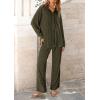 imagePRETTYGARDEN Womens 2 Piece Textured Sets Casual Button Down Shirt Wide Leg Pants Outfit Loungewear TracksuitArmy Green