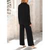 imagePRETTYGARDEN Womens 2 Piece Textured Sets Casual Button Down Shirt Wide Leg Pants Outfit Loungewear TracksuitBlack