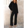 imagePRETTYGARDEN Womens 2 Piece Textured Sets Casual Button Down Shirt Wide Leg Pants Outfit Loungewear TracksuitBlack