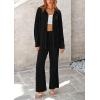 imagePRETTYGARDEN Womens 2 Piece Textured Sets Casual Button Down Shirt Wide Leg Pants Outfit Loungewear TracksuitBlack