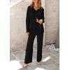 imagePRETTYGARDEN Womens 2 Piece Textured Sets Casual Button Down Shirt Wide Leg Pants Outfit Loungewear TracksuitBlack