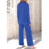 imagePRETTYGARDEN Womens 2 Piece Textured Sets Casual Button Down Shirt Wide Leg Pants Outfit Loungewear TracksuitBlue