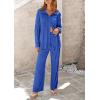 imagePRETTYGARDEN Womens 2 Piece Textured Sets Casual Button Down Shirt Wide Leg Pants Outfit Loungewear TracksuitBlue