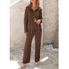 imagePRETTYGARDEN Womens 2 Piece Textured Sets Casual Button Down Shirt Wide Leg Pants Outfit Loungewear TracksuitCoffee
