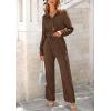 imagePRETTYGARDEN Womens 2 Piece Textured Sets Casual Button Down Shirt Wide Leg Pants Outfit Loungewear TracksuitCoffee