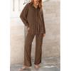 imagePRETTYGARDEN Womens 2 Piece Textured Sets Casual Button Down Shirt Wide Leg Pants Outfit Loungewear TracksuitCoffee