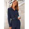 imagePRETTYGARDEN Womens 2 Piece Textured Sets Casual Button Down Shirt Wide Leg Pants Outfit Loungewear TracksuitDark Blue