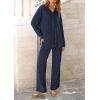 imagePRETTYGARDEN Womens 2 Piece Textured Sets Casual Button Down Shirt Wide Leg Pants Outfit Loungewear TracksuitDark Blue