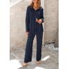 imagePRETTYGARDEN Womens 2 Piece Textured Sets Casual Button Down Shirt Wide Leg Pants Outfit Loungewear TracksuitDark Blue