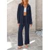imagePRETTYGARDEN Womens 2 Piece Textured Sets Casual Button Down Shirt Wide Leg Pants Outfit Loungewear TracksuitDark Blue