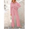 imagePRETTYGARDEN Womens 2 Piece Textured Sets Casual Button Down Shirt Wide Leg Pants Outfit Loungewear TracksuitDusty Pink