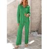 imagePRETTYGARDEN Womens 2 Piece Textured Sets Casual Button Down Shirt Wide Leg Pants Outfit Loungewear TracksuitGreen